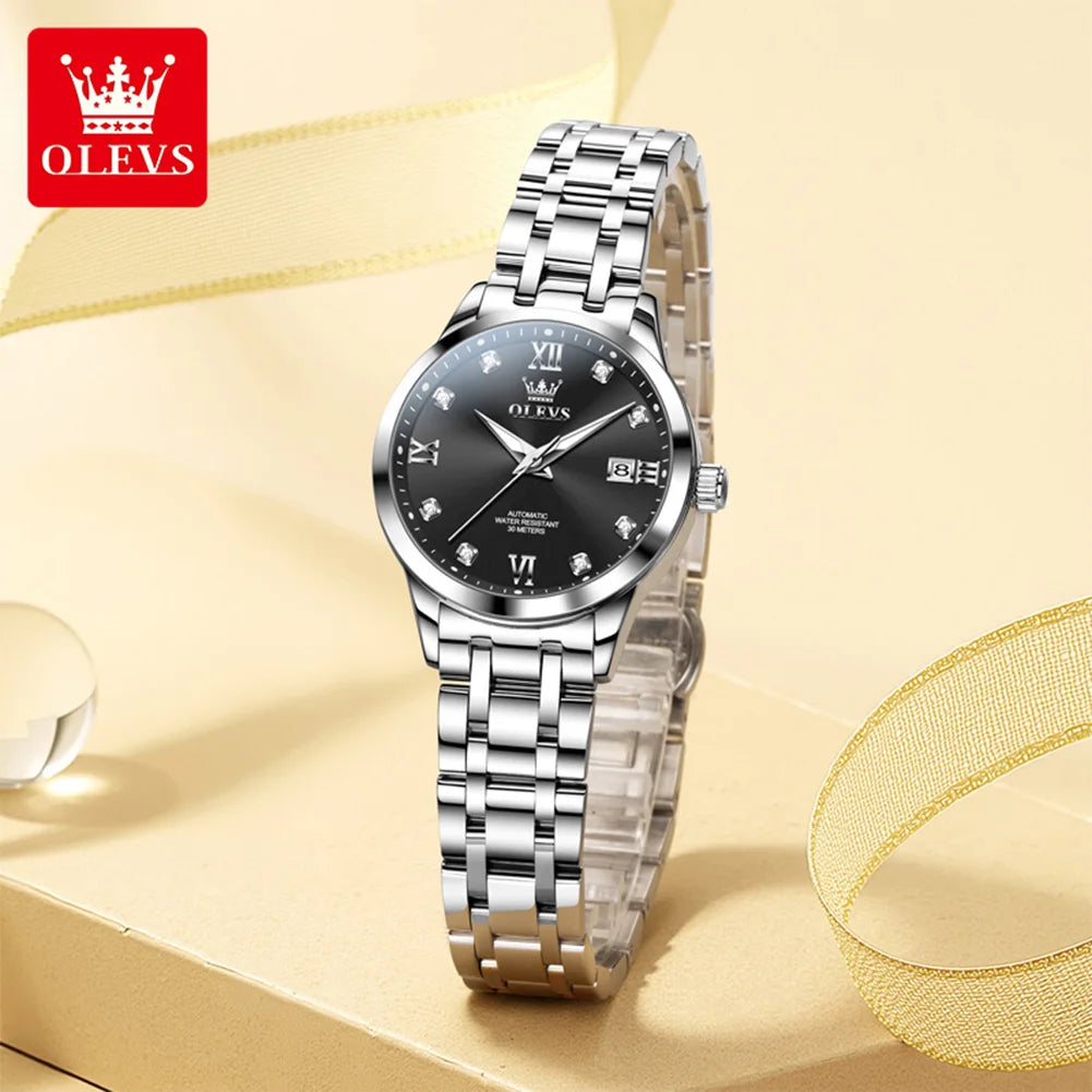 OLEVS 9946 Original Women's Watches Luminous Stainless Hardcore Machinery  Dual Calendar Automatic Mechanical Watch for Women