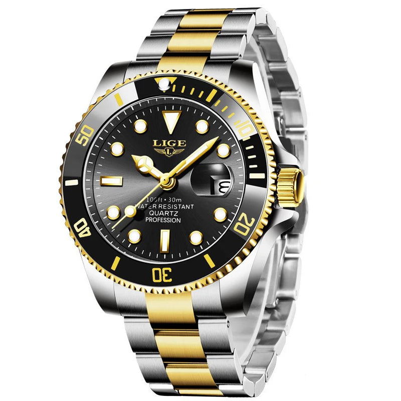 LIGE Top Brand Luxury Mens Watches Fashion Business Men's Quartz Wristwatches Waterproof Luminous Date Chronograph Montre Homme