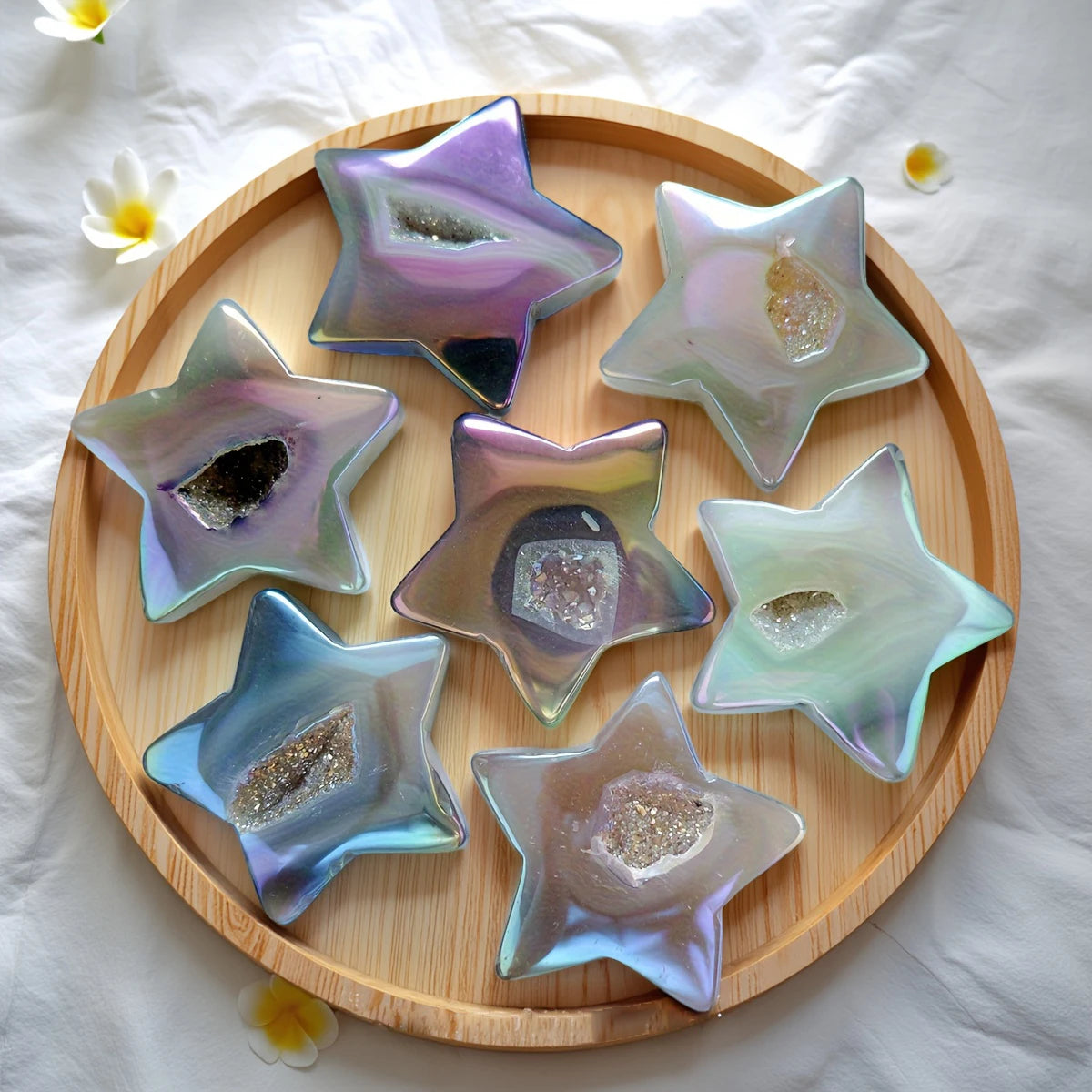 1pc Natural Crystal Aura Agate Crystal Cave Pentagram Palm stone Star Home Desktop Decorative Viewing Stone Ornament