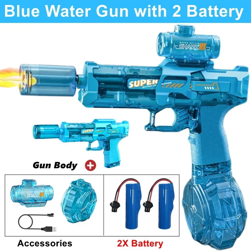 Electric Water Gun for Adult Kid Children WaterGun with LED Light Squirt Water Blaster Summer Outdoor Pool Party Boy Girl Toy