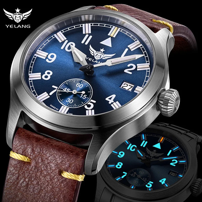 Yelang V1023 Men Watch 42mm Japanese VL58 Movement Pilot Men's Quartz Watch 10ATM 100m Waterproof Luminous Sports Watch Sapphire