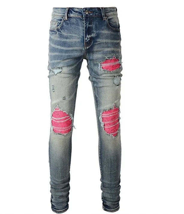 Hole Jeans Men Patchwork Ankle Length Trousers Washed Denim Pencil Pants Mid Waist Vintage Distressed Autumn Street Denims