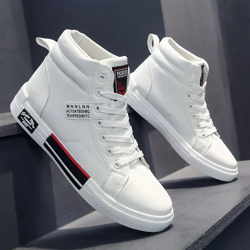 Men's Sneakers Fashion High-Top Leather Casual Shoes for Men Laced Ankle Boots Winter Plush Warm Cotton Shoes Кроссовки Мужские