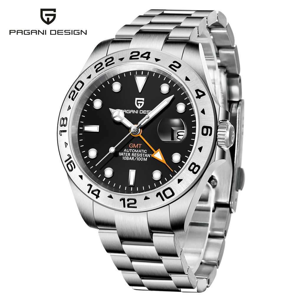Pagani Design PD1682 Men’s GMT Watch 42mm Automatic Mechanical DG5833 Sapphire Crystal Stainless Steel Waterproof Black Vintage