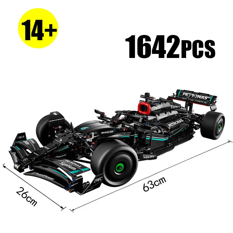1642 PCS Technical Series F1 W14 E Performance High-Speed Racing Car Assembly Toy MOC Vehicle Model, Birthday Gift for Boys