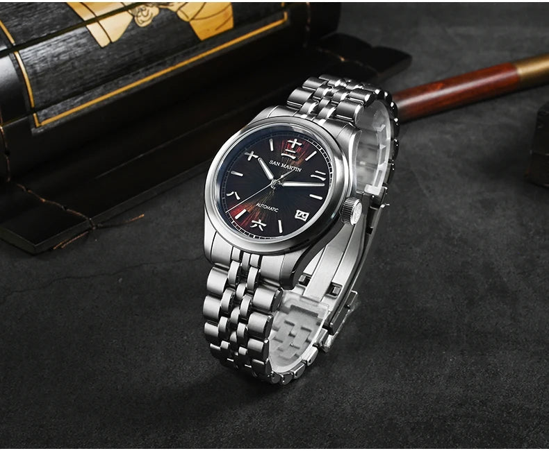 San Martin Men Automatic Watch Mechanical Wristwatch Sunburst JianZhan Dial 10Bar Waterproof Luminous Sapphire Mirror Miyota90S5