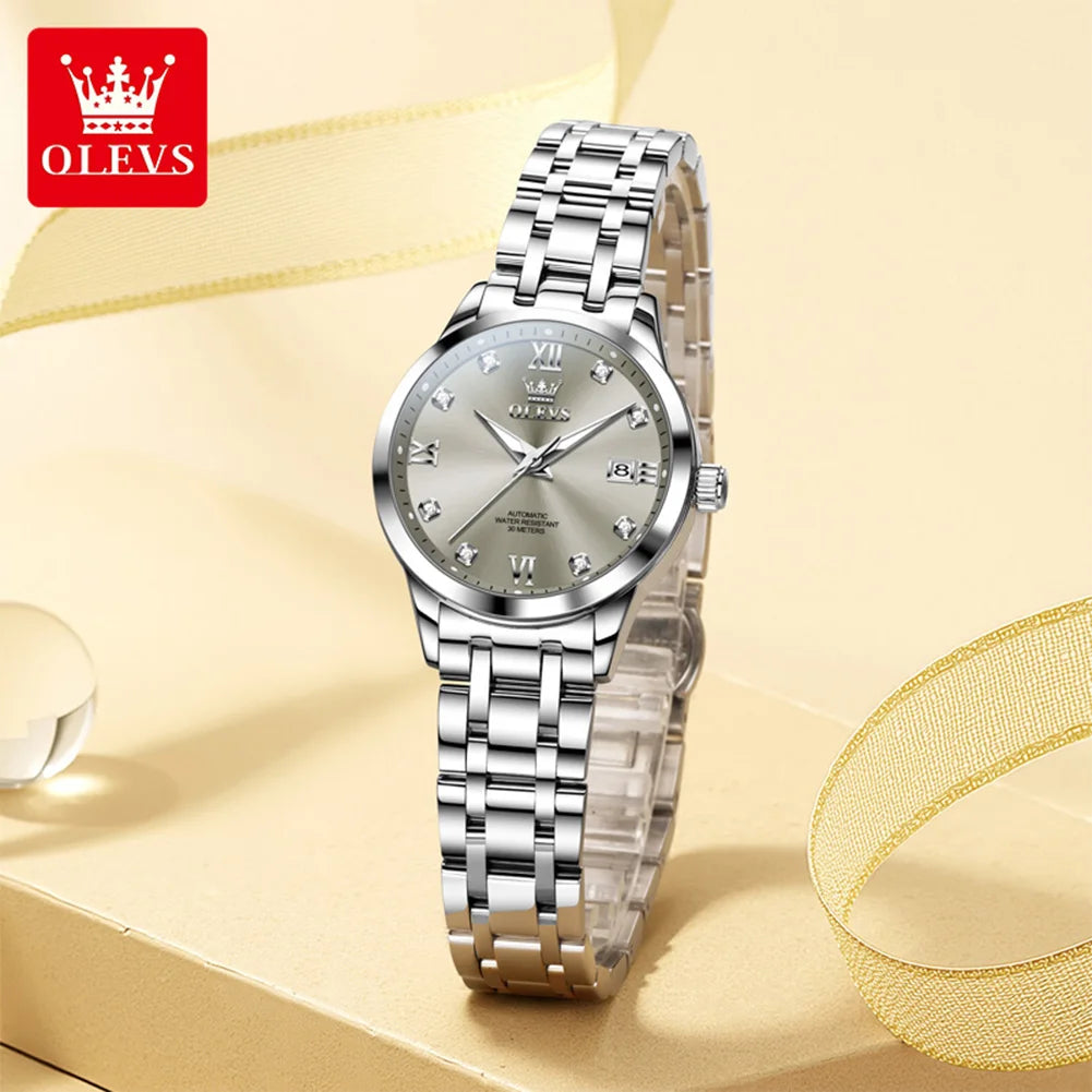 OLEVS 9946 Original Women's Watches Luminous Stainless Hardcore Machinery  Dual Calendar Automatic Mechanical Watch for Women