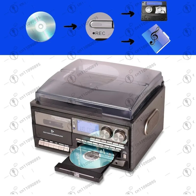 Classic Vintage Design 6-in-1 Audio Turntable Phono & Vinyl Turntable LP & Gramophone with Computer Link/3-Speed LP