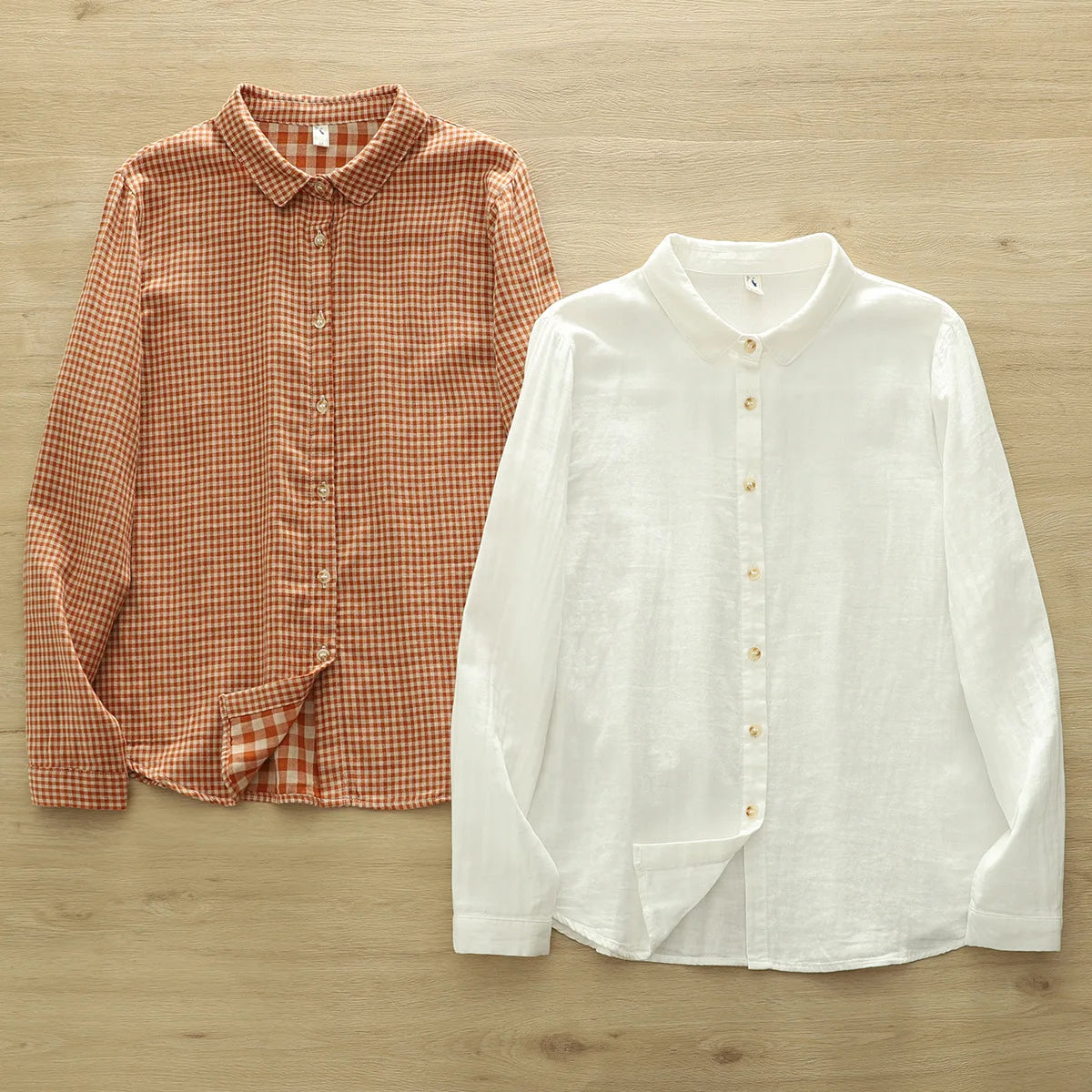 2026 Plus size women clothes mori girl spring summer fresh design pink orange blue check blouses women's plaid shirts