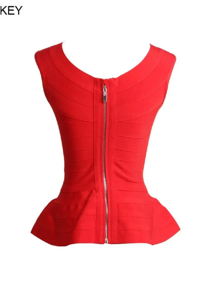 BEAUKEY Fashion Sleeveless Fishtail HL Bandage Tops Vest Slim Thin Waist Sexy Long Elastic Tops  7 Colors  XL OL Top