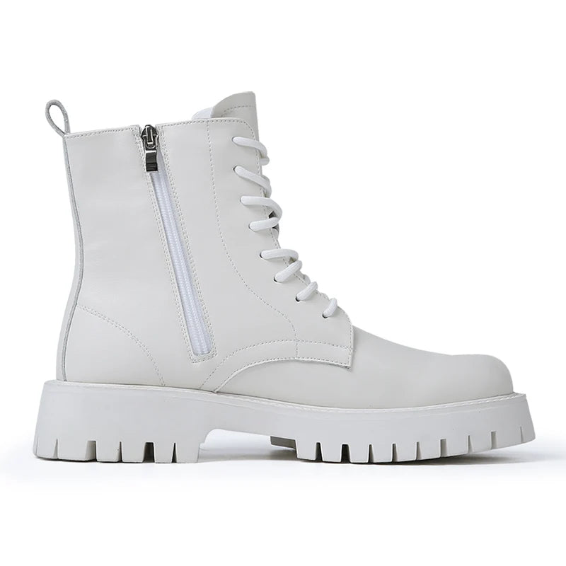 Fashion White Boots For Men New British Style Platform Motorcycle Boots Good Quality Casual Men’s High Top Leather Shoes Punk