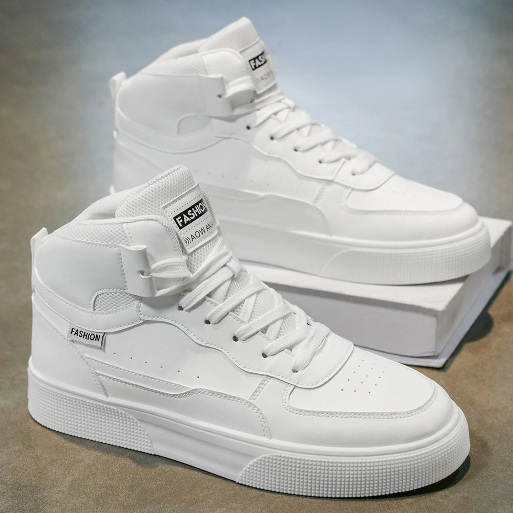 Men's High-Top Casual Versatile Basketball Sneakers White Skate Shoes Fashionable All-Match Sport Footwear