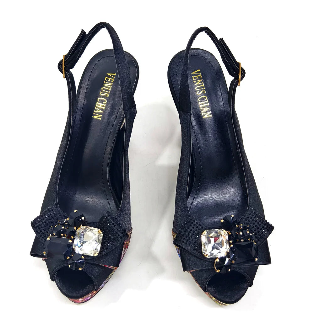Venus Chan 2024 Newest INS Style Black Color Elegant Women High Heels Nigeria Popular Designer African Ladies Shoes And Bag Set