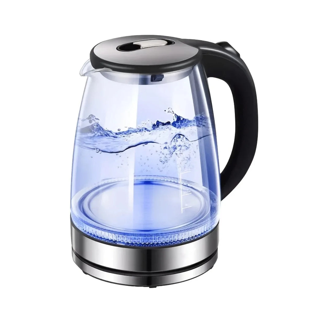 1500W 2L Glass Electric Kettle - Wide Mouth Hot Water Boiler with Stainless Steel Inner Lid, Rapid Boil Teapot, Black