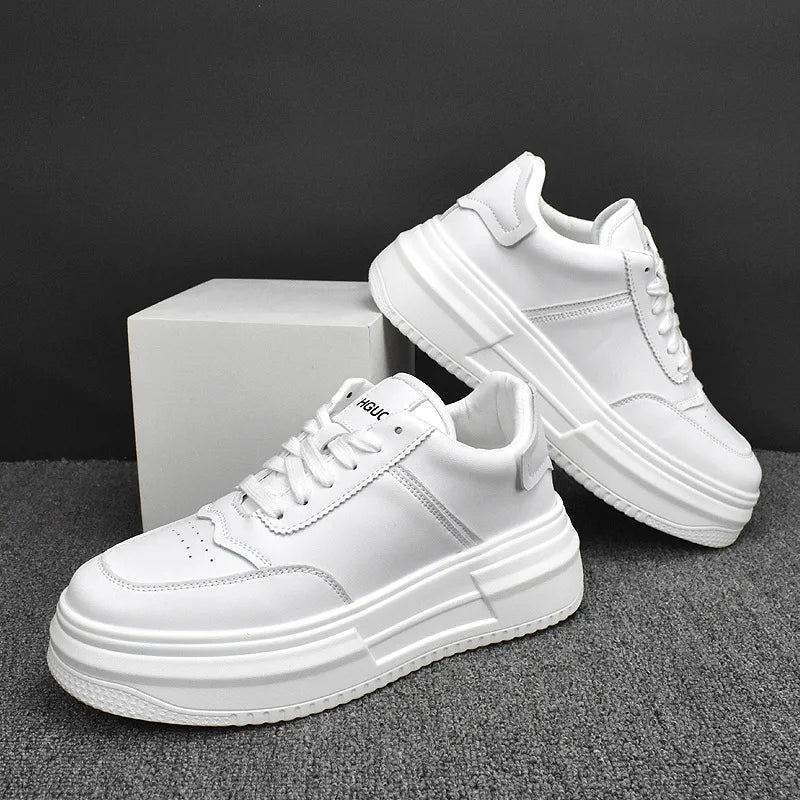 Sneakers Casual Men Air Cushion White Shoes Fashion Microfiber Leather Breathable Increased Internal Flat Platform Board Shoes