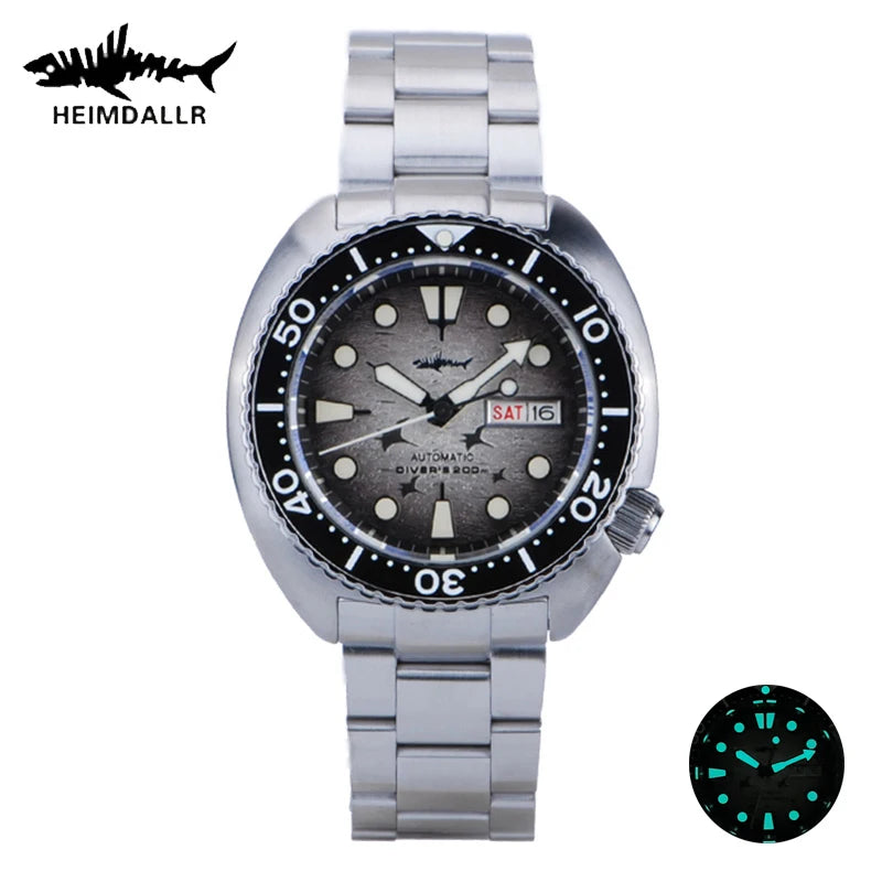 HEIMDALLR Diver Men's Watch Turtle King Sapphire Crystal 316L Steel NH36 200M Water Resistant Luminous Automatic Mechanica Watch
