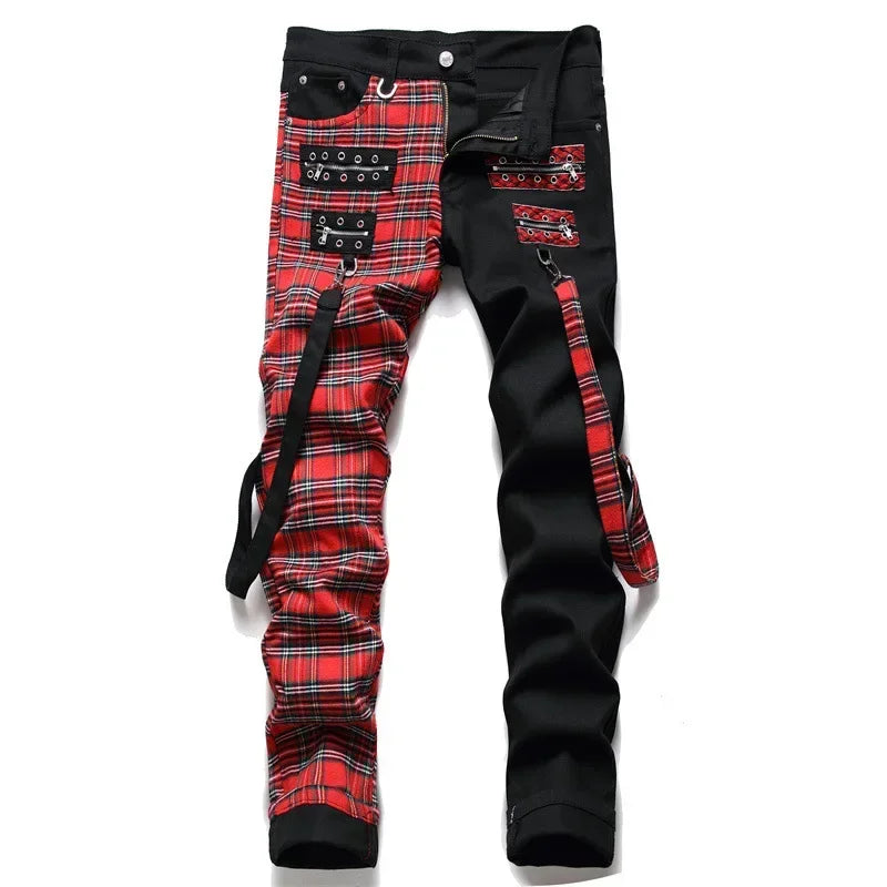 Mens Black Jeans High-quality Street Cotton Fashion Patchwork Jeans Men Stretch Street Hip Hop Slim Fit Holes Punk Denim Pants