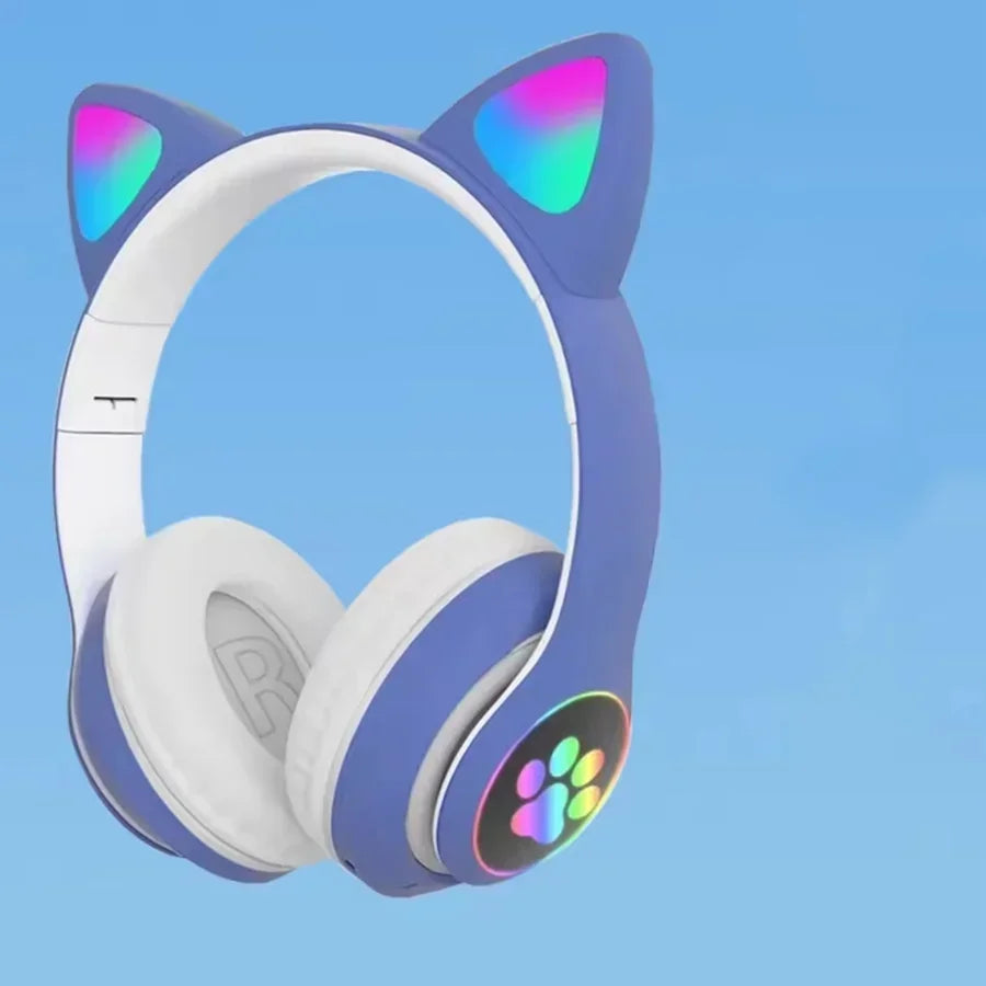 New Cute Cat Wireless Headphones RGB Cute Cat Ears Headset With Microphone Noise Cancelling Kid Stereo Music Children's Gifts