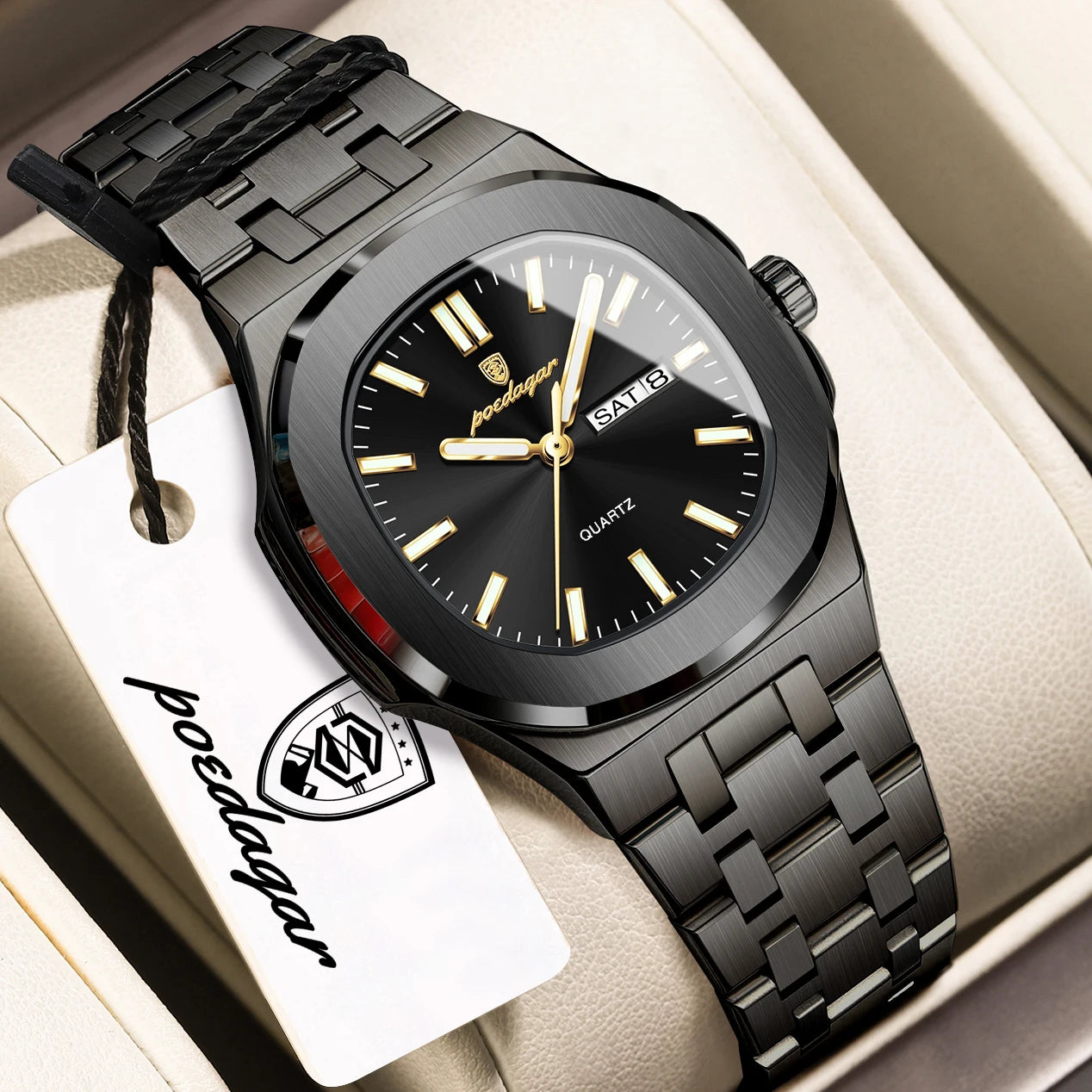 POEDAGAR Exquisite Square Woman Watch Date Week Original Waterproof Luminous Ladies Watch Stainless Steel Quartz Women's Watches