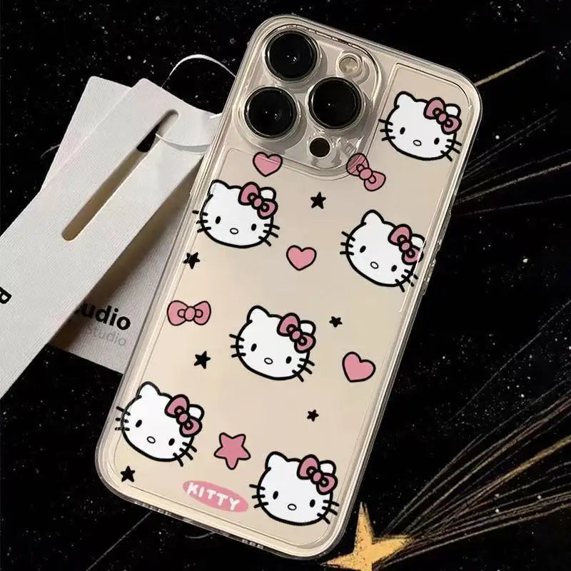 Cute Hello Kitty Phone Case For iPhone 16e 16 15 14 13 12 11 17 Pro Max XR XS Max 14 15 16 Plus Mini Soft Shockproof Clear Cover