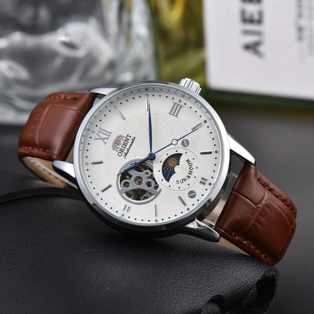 Orient Series Sport Skeleton Mechanical Men's Sun, Moon, and Stars Watch Ultra-Thin Full Functionality World Time