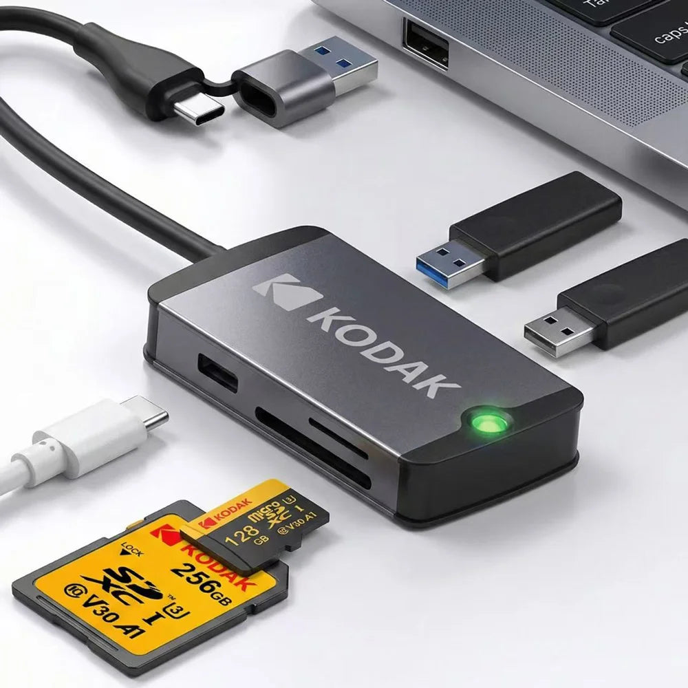 KODAK USB C Hub USB3.0 Type-c Ports with MicroSD Card Adapter SD Card Reader for phones Tablets MacBook Laptops(Requires OTG)
