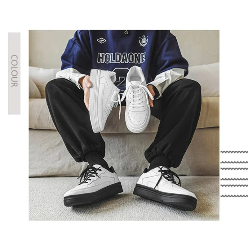 Mens Board Shoes Sneakers Skate Shoes Casual Sports Shoes Classic Comfortable Breathable Trendy Cushioned White Shoes Large Size