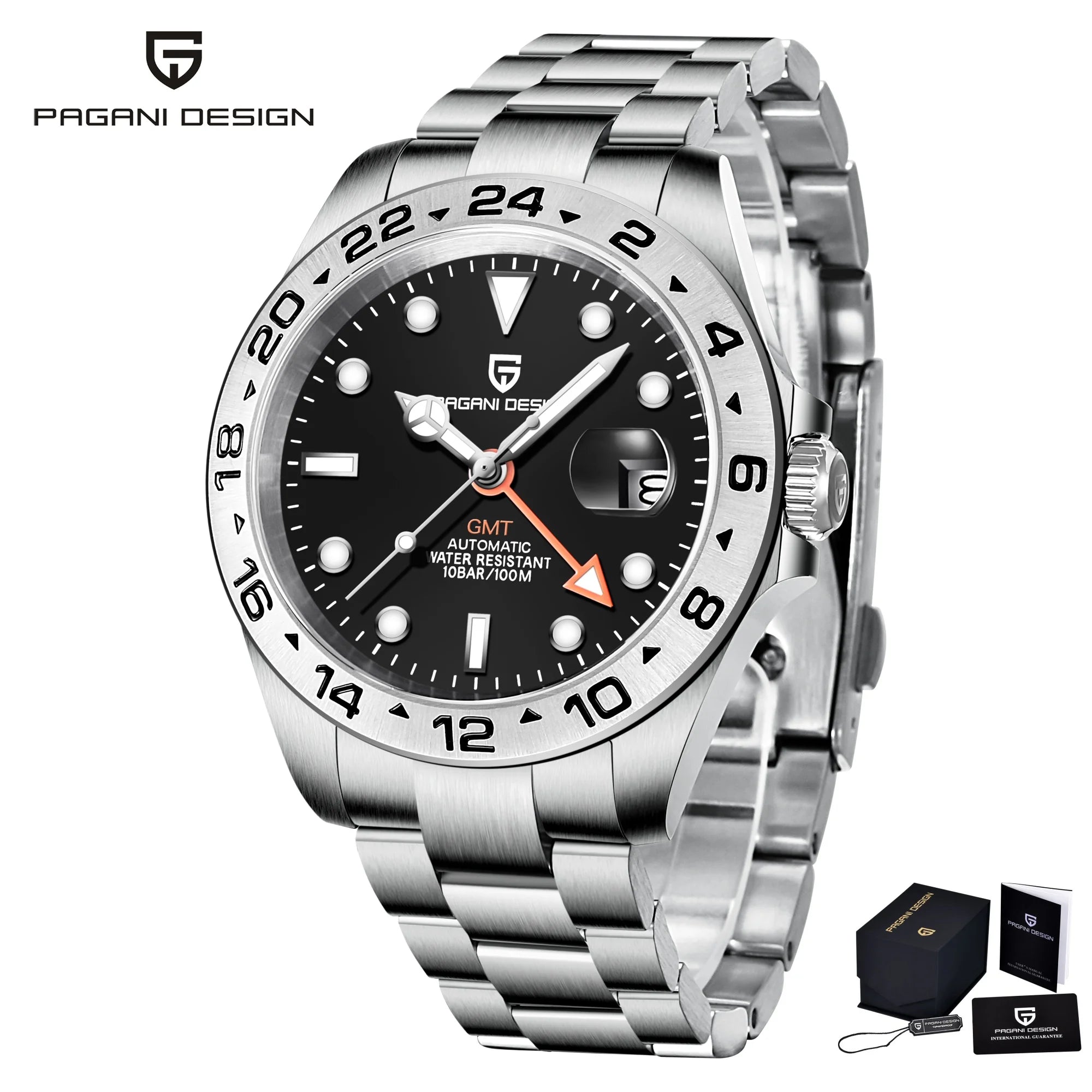 Pagani Design PD1682 Men’s GMT Watch 42mm Automatic Mechanical DG5833 Sapphire Crystal Stainless Steel Waterproof Black Vintage