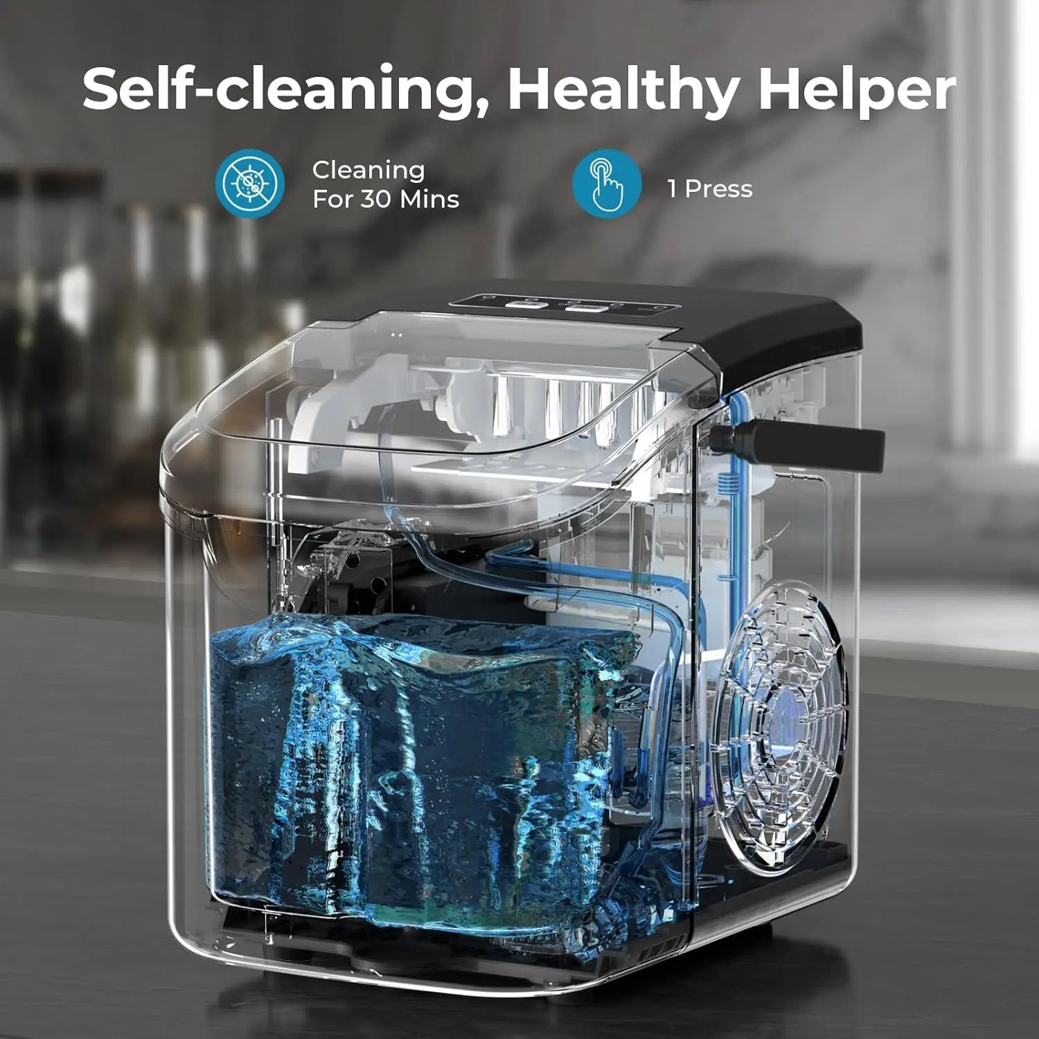Countertop Ice Maker Machine, 8 Ice Cubes in 6 mins, 26lb/Day Ice with 2 Sizes- Portable Mini, Energy Saving & Basket/Scoop for