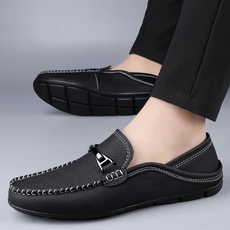 Luxury Genuine Leather Metal Buckle Business Leather Shoes Men Casual Shoes Brand Soft Sole Loafers Comfy Driving Shoes for Men
