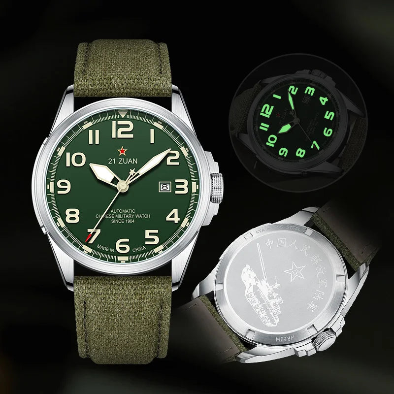 Sea-Gull Military 43mm Mechanical Men's Watch ST16 Automatic Luminous Watch Calendar 316L Stainless Steel Sapphire Watches D581