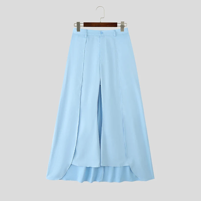 INCERUN Men Irregular Pants Button Solid Color Loose Wide Leg Trousers Men Streetwear 2025 Fashion Casual Male Long Pants S-5XL