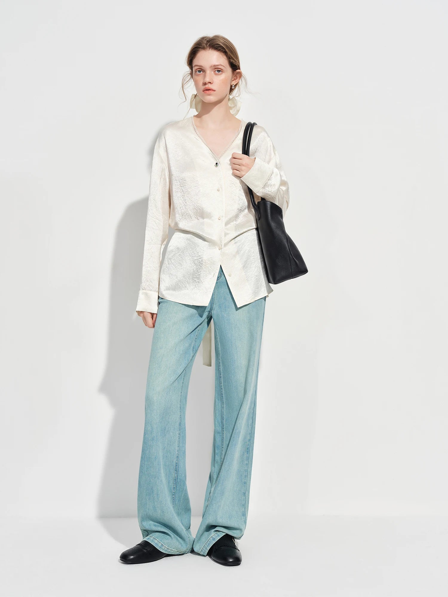FSLE Commute Versatile Fashionable Slimming Straight Narrow Wide-Leg Jeans for Women Spring 2026 New Arrival High-waisted Pants