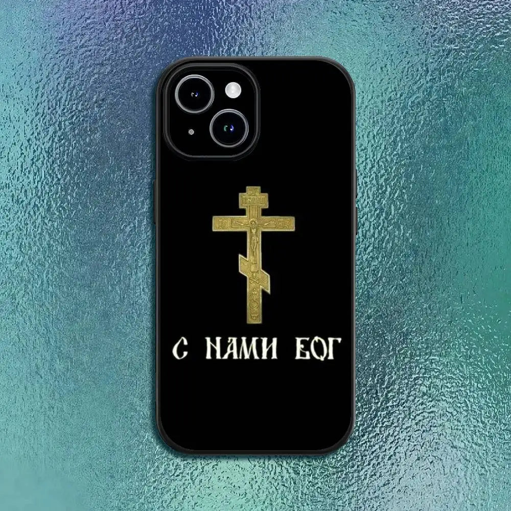 Orthdox Cross Icon Phone Case For IPhone 11 12 13 14 15 16Pro Max Plus Classic Black Soft Shell
