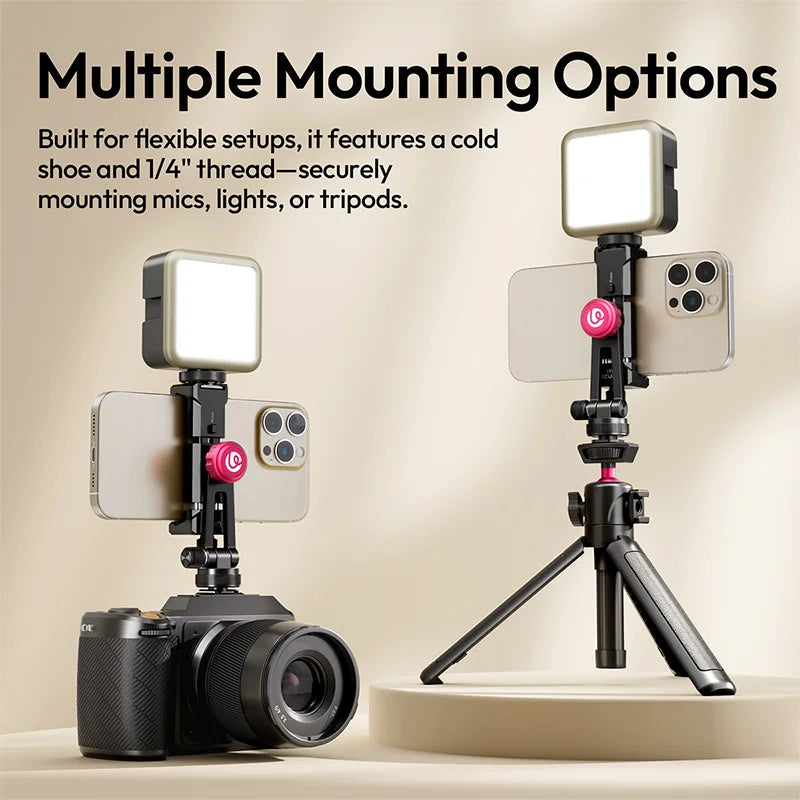 Ulanzi MA61 QuickClip Phone Clamp with Cold Shoe Mount with 360° Rotation 1/4" Screw 65-90mm Width for Tripod Video Light Mount