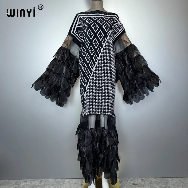 WINYI Pleated Elastic slim dress beach cover up kaftan abaya dubai luxury party dress fashion evening dress abaya muslim woman