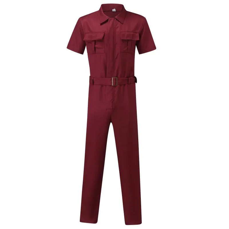 Men's Overalls Casual Streetwear Pocket Solid Color Short Sleeve+Trousers Jumpsuit Fashion Leisure Basic Work Cargos Pants S-3XL
