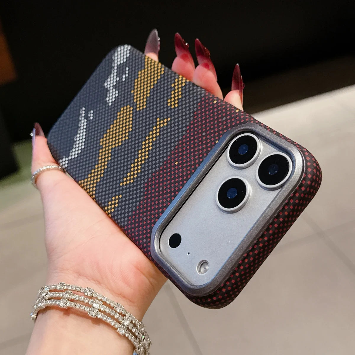 Carbon Fiber Kevlar Texture Phone Case For iPhone 17 Air 16 15 14 Plus 13 12 Pro Max 16E Metal Camera Frame Hard Plastic Cover