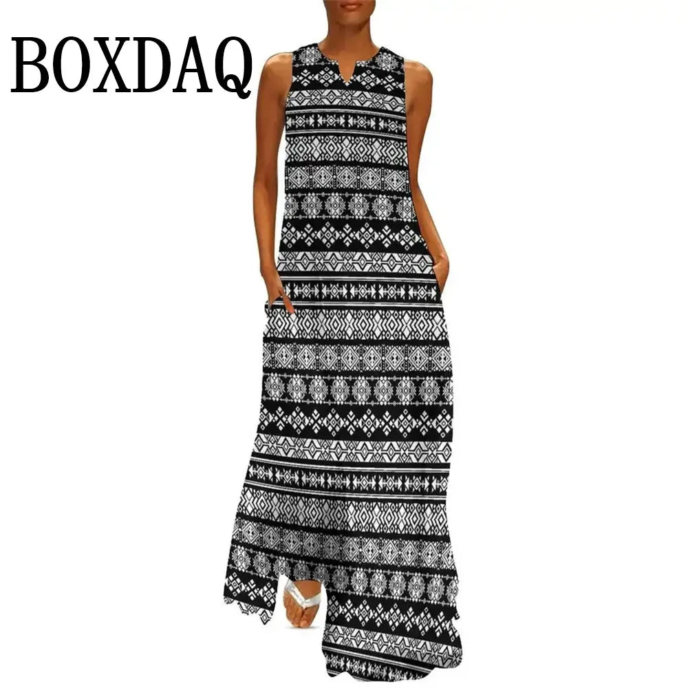Elegant Women Party Dress Sleeveless Fashion Summer Casual 3D Print Female Long Dress 2025 New Women Tank Maxi Dresses Sundress