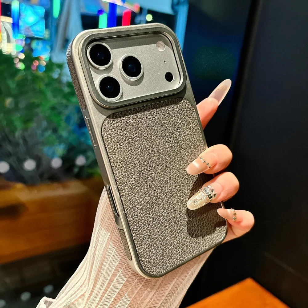 Business Plating Frosted Faux Leather Phone Case For iPhone 17 Pro Max 16 15 14 Plus 13 Pro Max 17 Air Shockproof Phone Cover