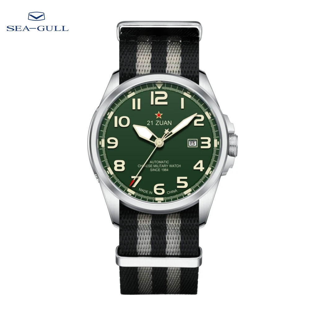 Sea-Gull Military 43mm Mechanical Men's Watch ST16 Automatic Luminous Watch Calendar 316L Stainless Steel Sapphire Watches D581