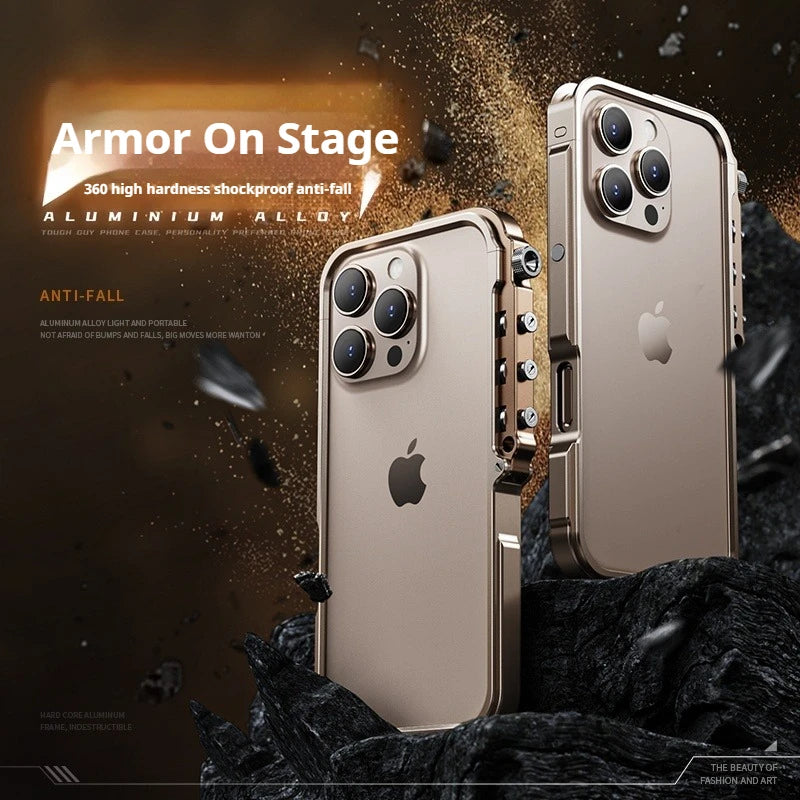 Cyberpunk Punk Mechanical Phone Frame Case For iPhone 17 Air 16 15 14 13 Pro Max Plus Aluminum Alloy Metal Shockproof Bumper