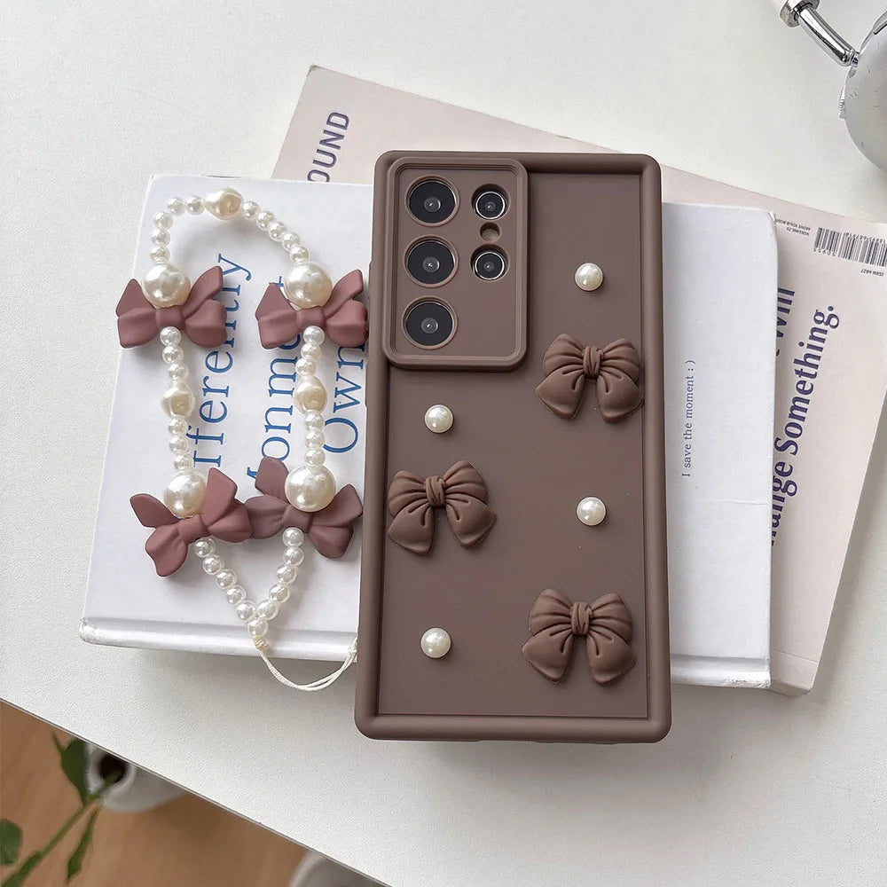 3D Bowknot Pearl Silicone Phone Case For Huawei Nova Y91 Y90 Y61 Y71 Y72 Y70 Y9A Y7A Y6S Y8S Y9S Y6P Y8P P Smart Z 2021 Cover
