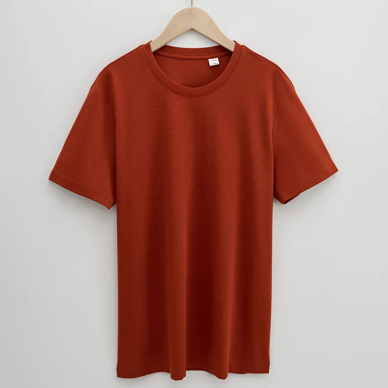 Man High Quality Heavyweight Mercerized Cotton T-shirt Comfy Ice Cool Short Sleeve Tees Pure Color Men Summer Basic Tops