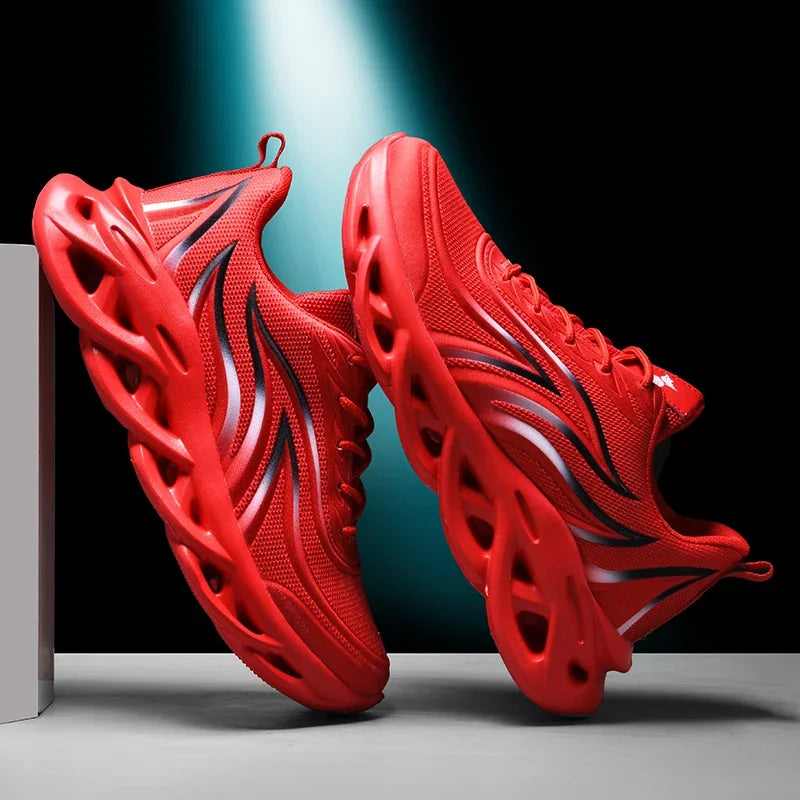Fashion Running Shoes Men Flame Printed Sneakers Knit Athletic Sports Blade Cushioning Jogging Trainers Lightweight Casual Shoes