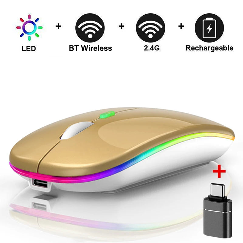 LED Wireless Mouse Bluetooth-compatible 2.4GHz Slim Rechargeable Silent Mice RGB Ergonomic Gaming mouse for Computer Laptop PC