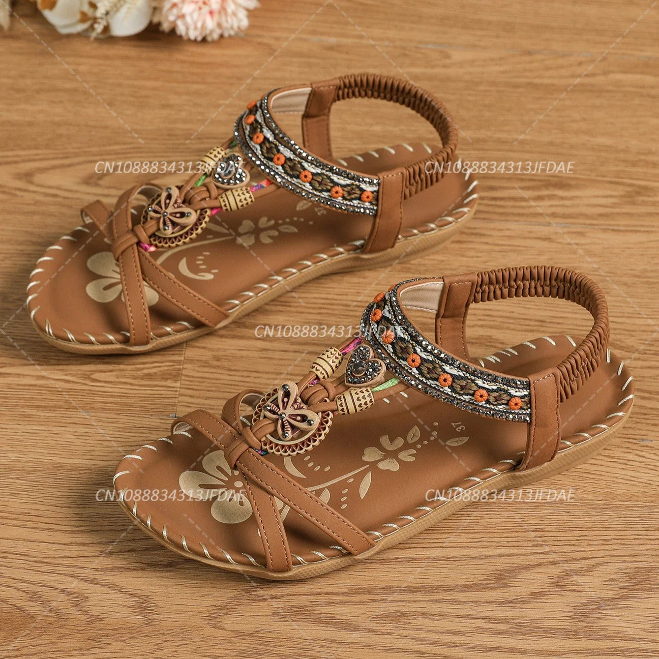 Bohemia Style Women's Sandals Summer Sandals Soft Bottom Low Heels Sandals Shoes Woman Non-slip Shoes Outdoor Footwear