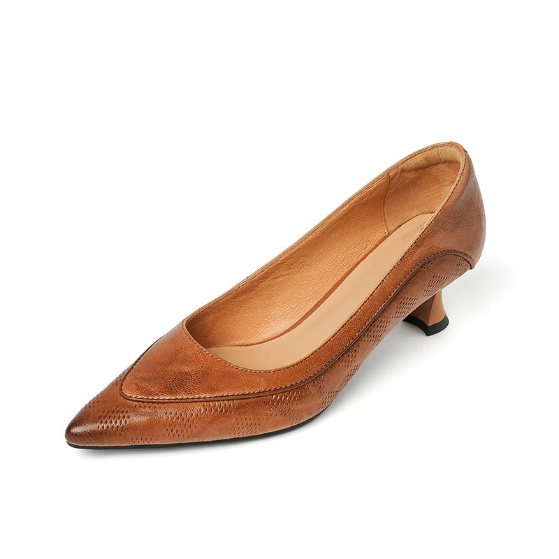 NEW Spring/Autumn Women Pumps Pointed Toe Kitten Heel Shoes Genuine Leather Shoes for Women Black Shallow Slio-on Handmade Shoes