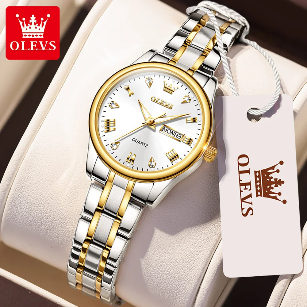 OLEVS 5563 Women Watch Original Waterproof Luminous Quartz Watch Zircon Scale Reloj Dual Calendar Display Watches For Women