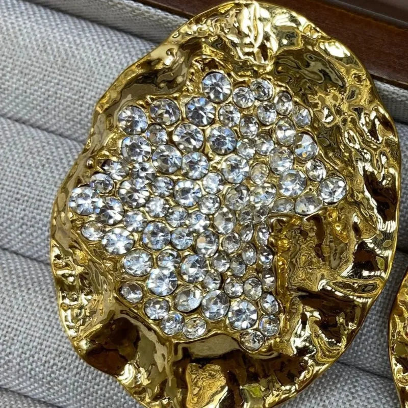 NISHIZAWA Rhinestones Earrings for Women Gold Color Palace Style Statement Jewelry Retro Fashion Elegant Aretes De Mujer